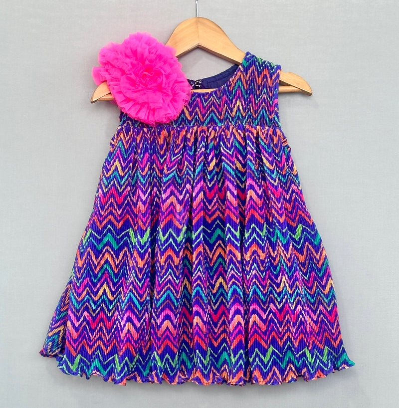 Multicolour Pleated Crush Chevron Dress