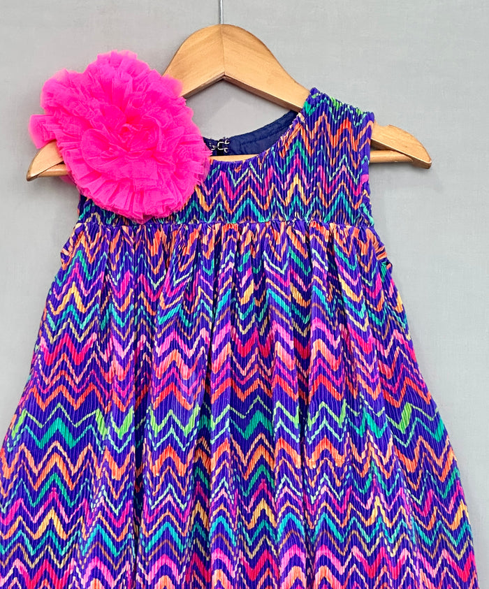 Multicolour Pleated Crush Chevron Dress
