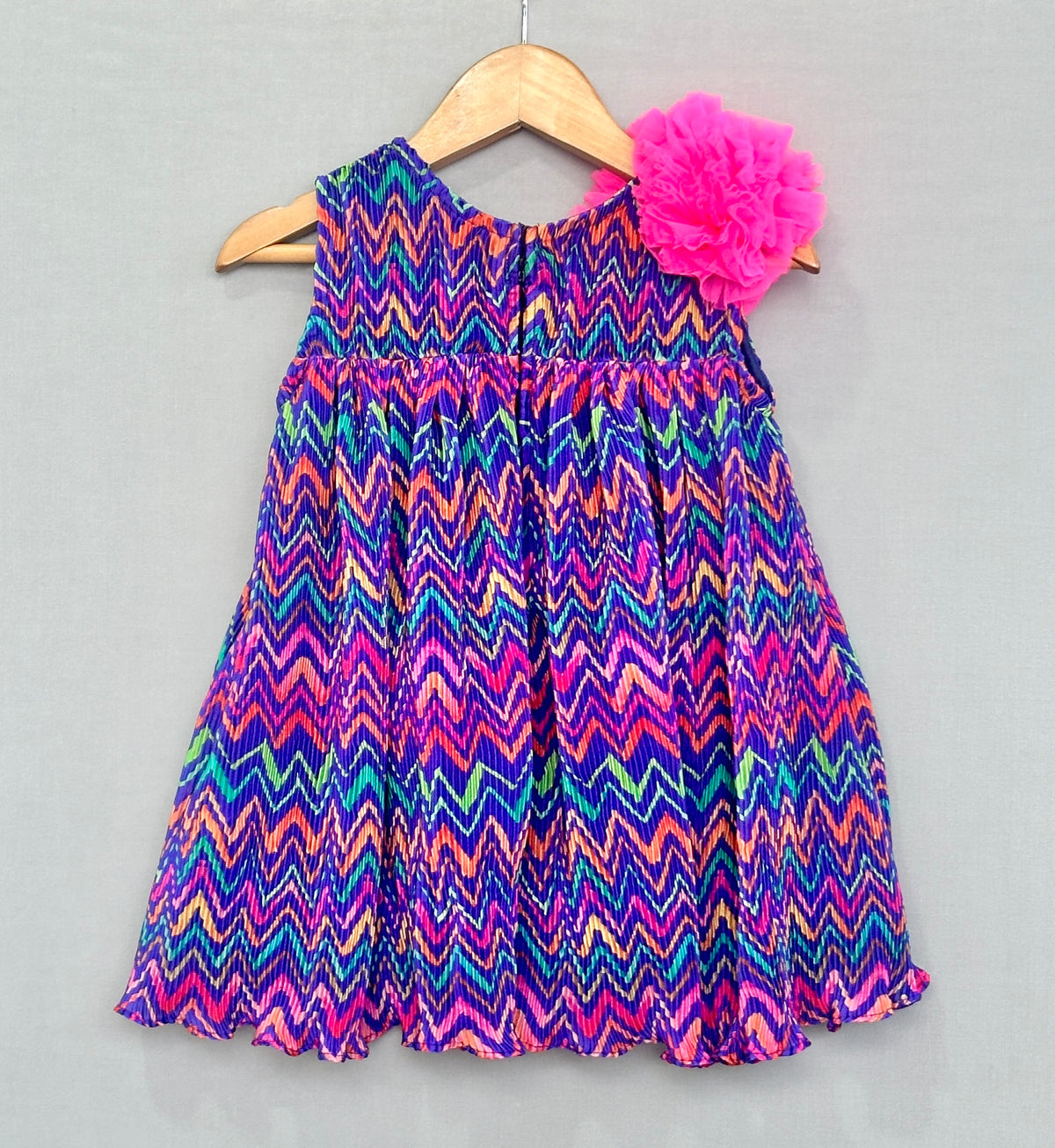 Multicolour Pleated Crush Chevron Dress