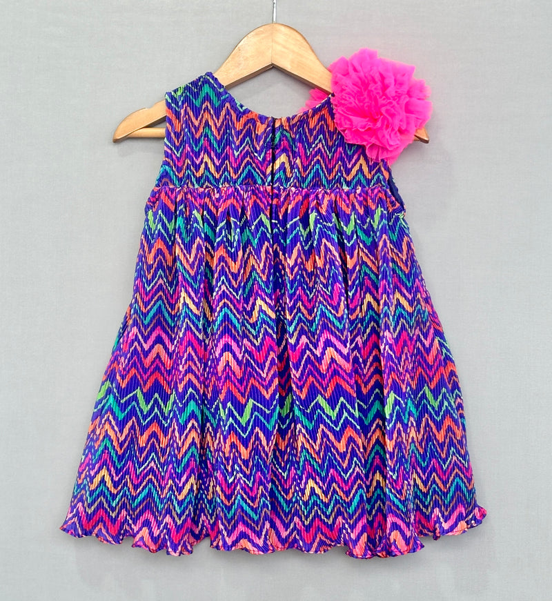 Multicolour Pleated Crush Chevron Dress