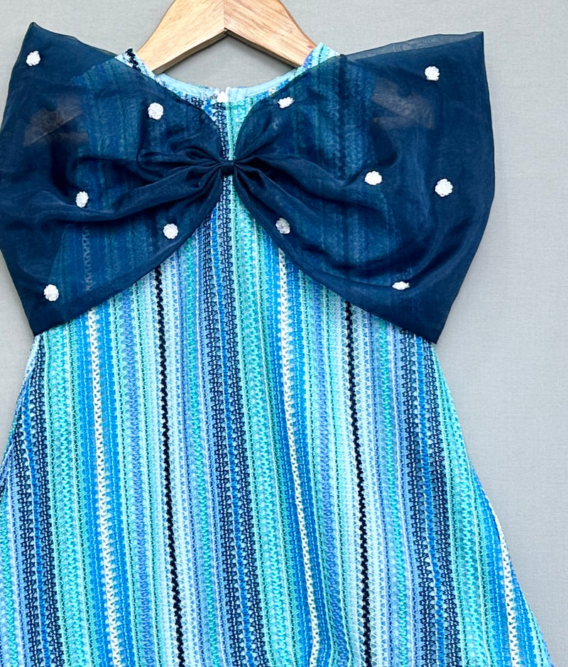 Knitted Striped Dress with Big Organza Bow