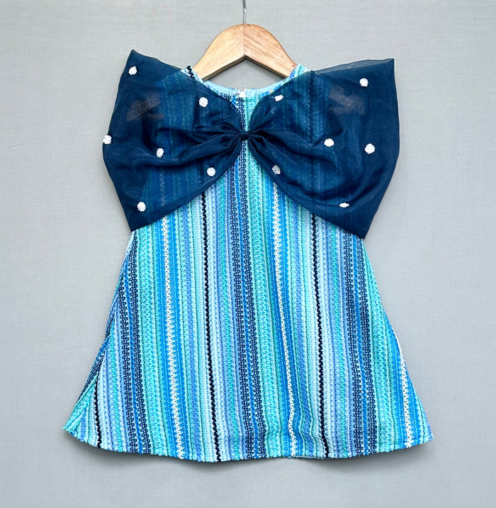 Knitted Striped Dress with Big Organza Bow