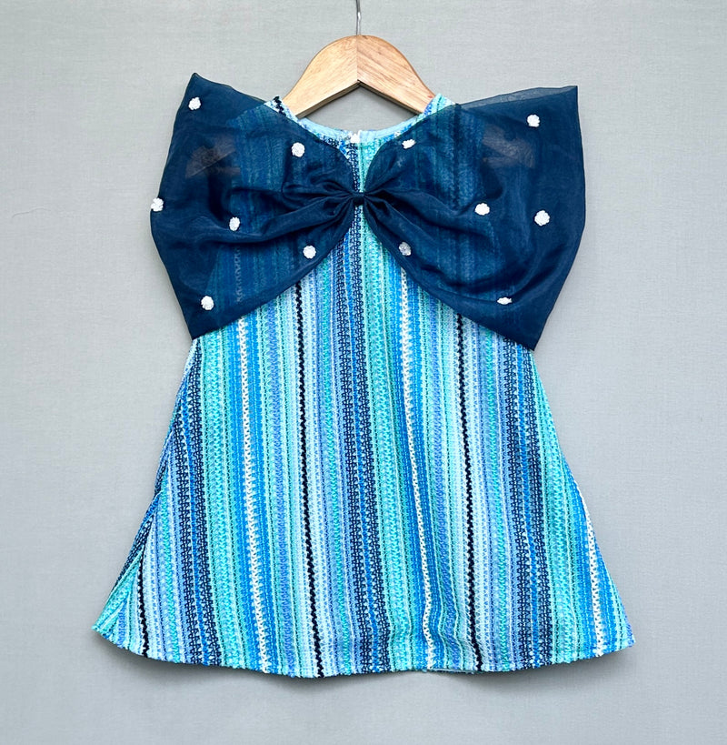 Knitted Striped Dress with Big Organza Bow
