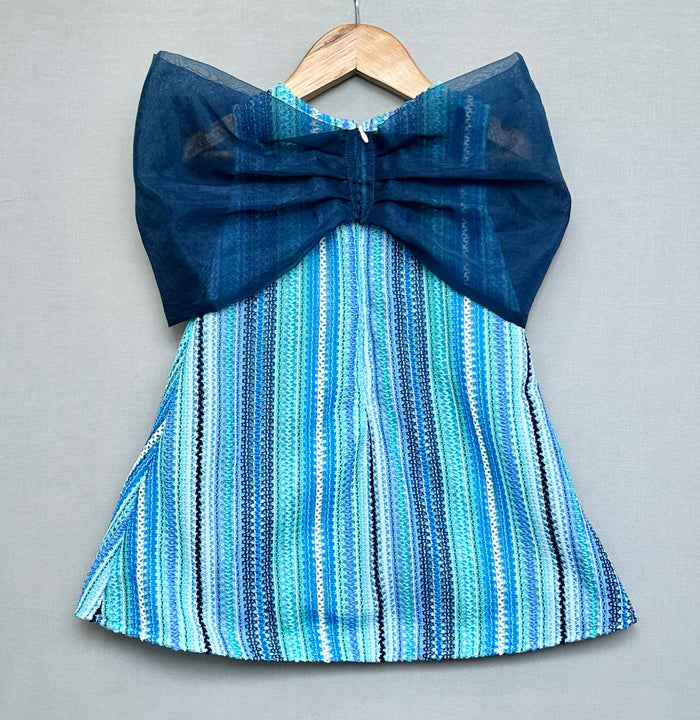 Knitted Striped Dress with Big Organza Bow