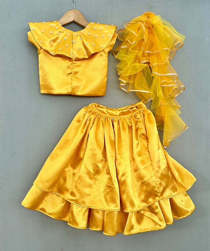 Golden Yellow Lehenga Set with Pearl & Sequin Embroidery