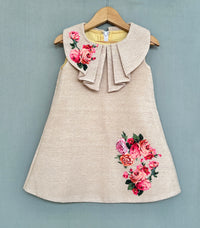 Jute Linen Dress with Floral Applique