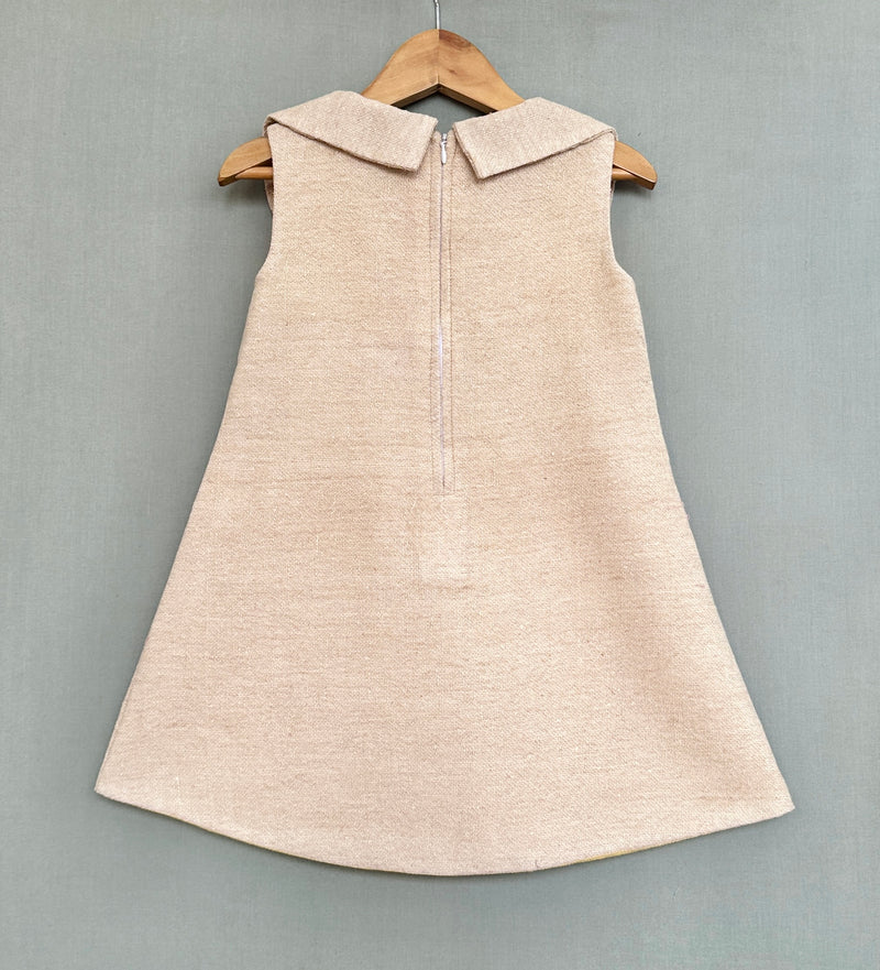 Jute Linen Dress with Floral Applique