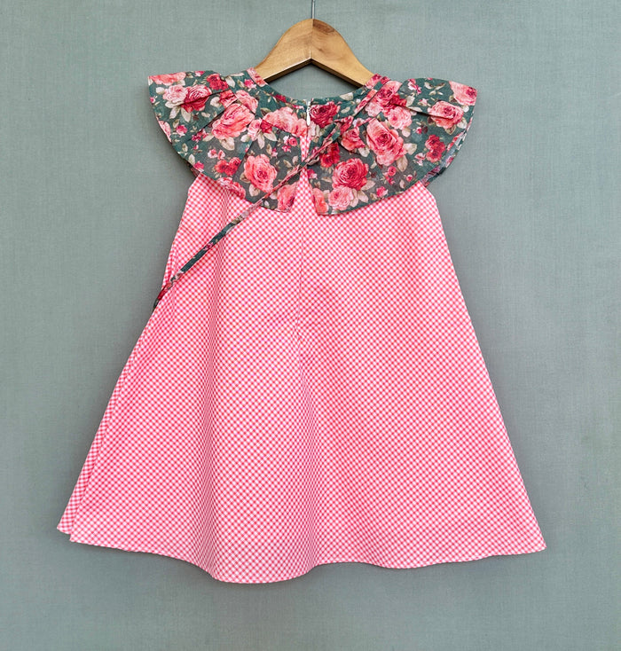 Gingham checks & Floral Dress with Bag