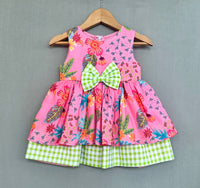Pink Floral Dress with Gingham Checks