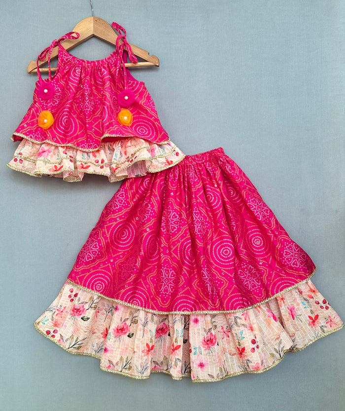 Bandhej & Floral Printed Lehenga Set