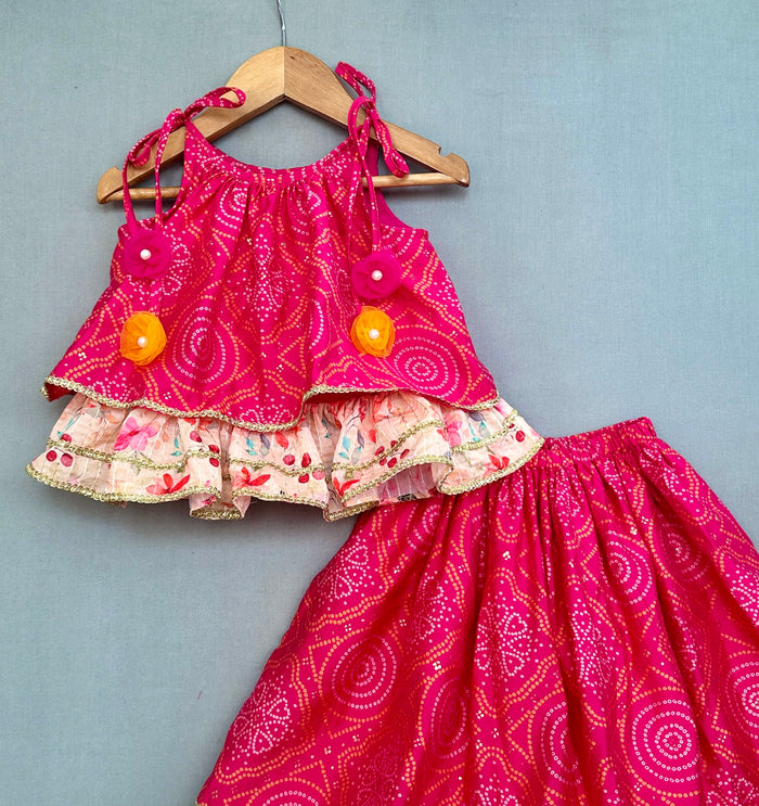 Bandhej & Floral Printed Lehenga Set