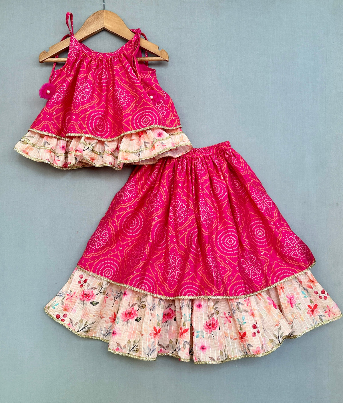Bandhej & Floral Printed Lehenga Set