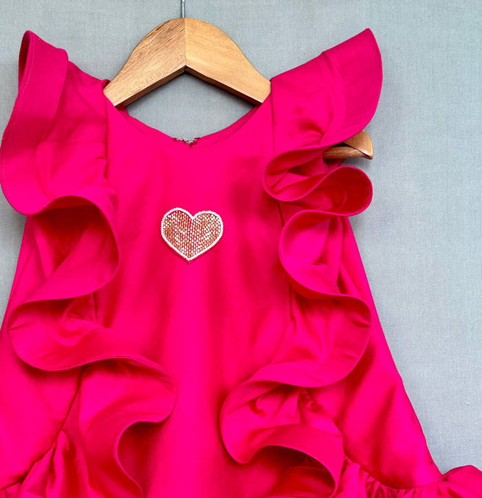 Ruffle Heart Embroidered Dress