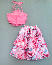 Halter Neck Ruffles top with Printed layers Skirt