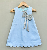 Denim Shimmer Dress with Silver Bow
