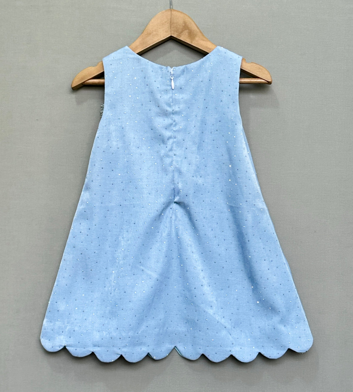 Denim Shimmer Dress with Silver Bow