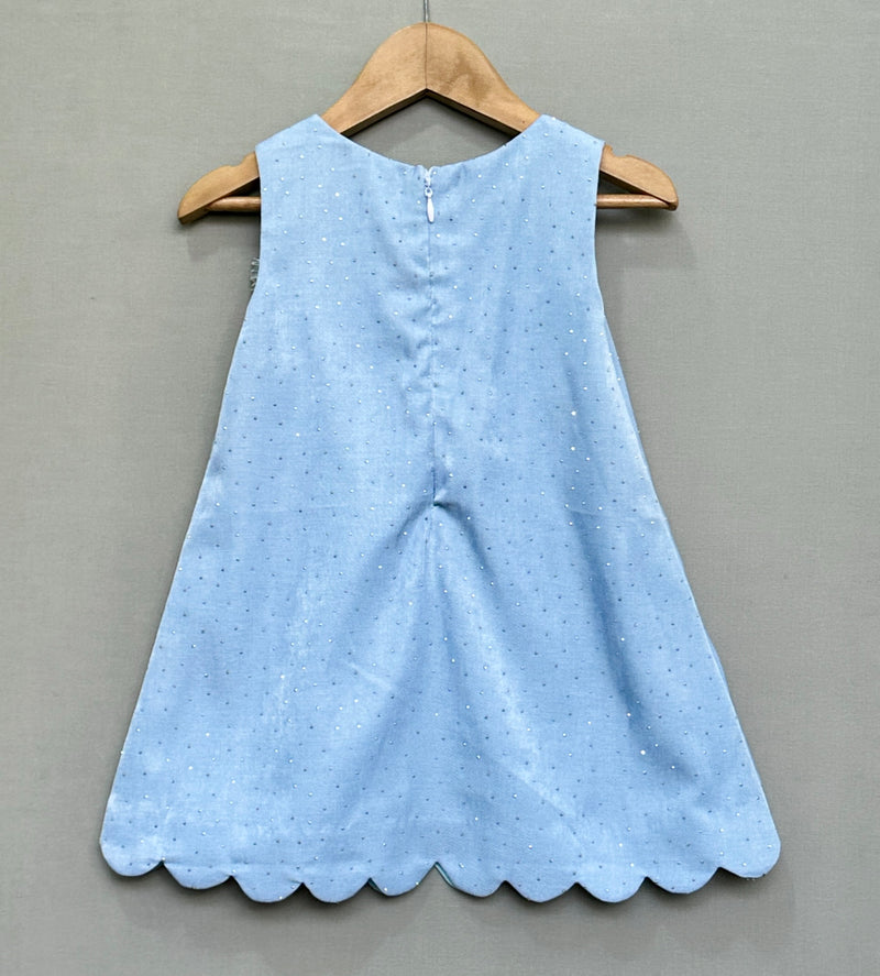 Denim Shimmer Dress with Silver Bow