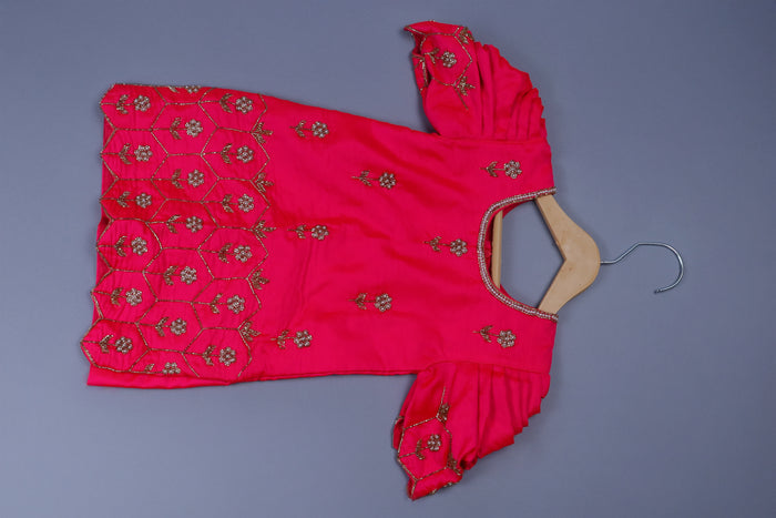 rani hand emboridered kurti with sharara and net dupatta