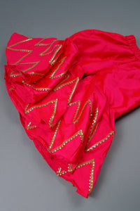 rani hand emboridered kurti with sharara and net dupatta