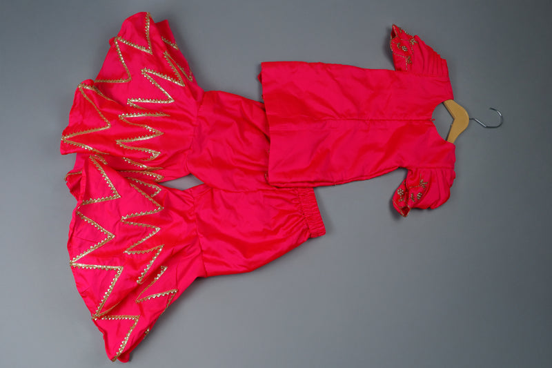 rani hand emboridered kurti with sharara and net dupatta