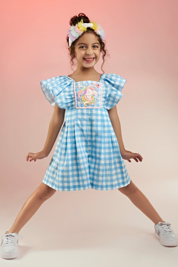 Roll Me Unicorn Embroidered Printed Playsuit Kids