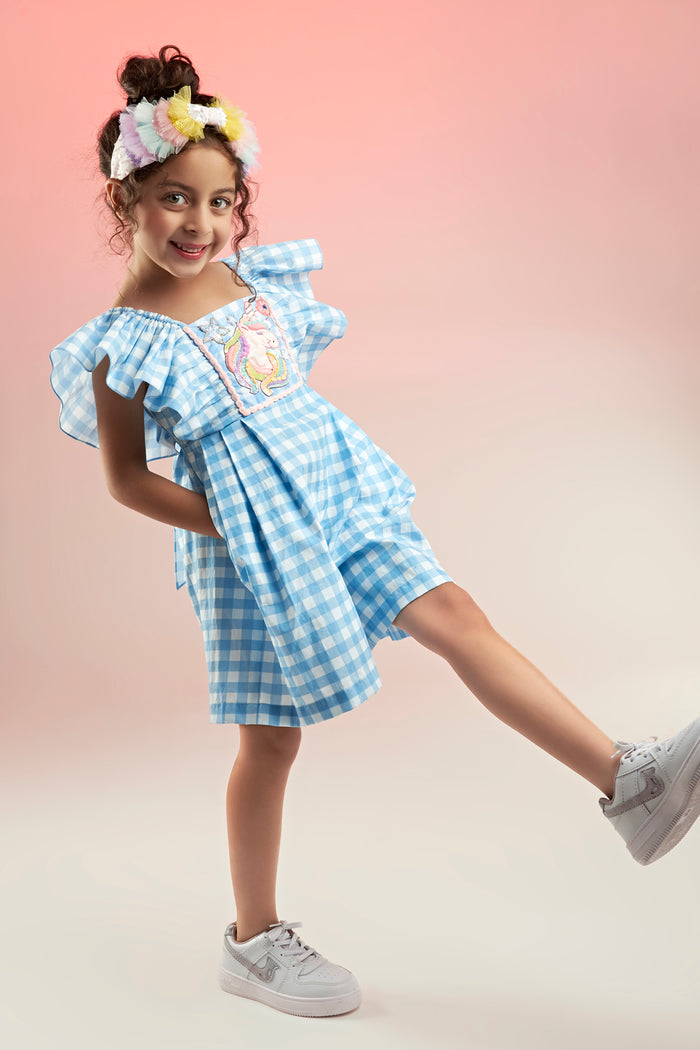 Roll Me Unicorn Embroidered Printed Playsuit Kids
