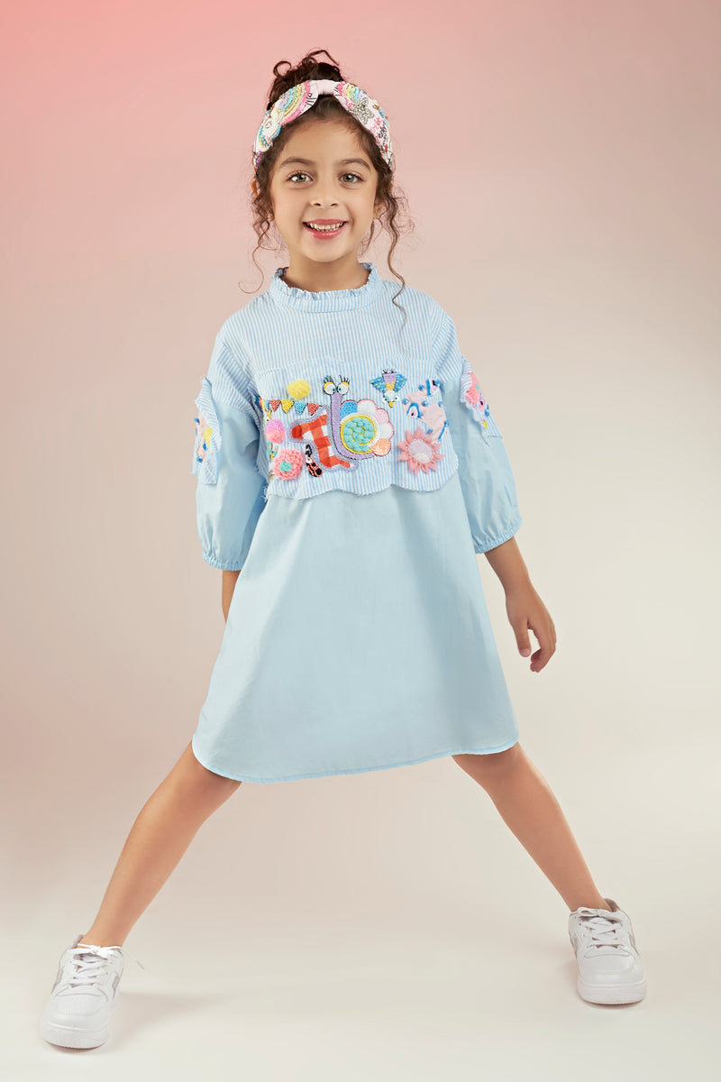 Fly High Embroidered Dress Mini For Kids