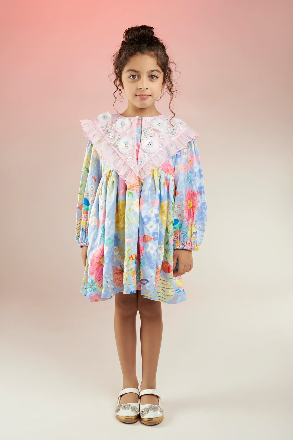 Dandy Bloom Embroidered Printed Baby Doll Dress Kids