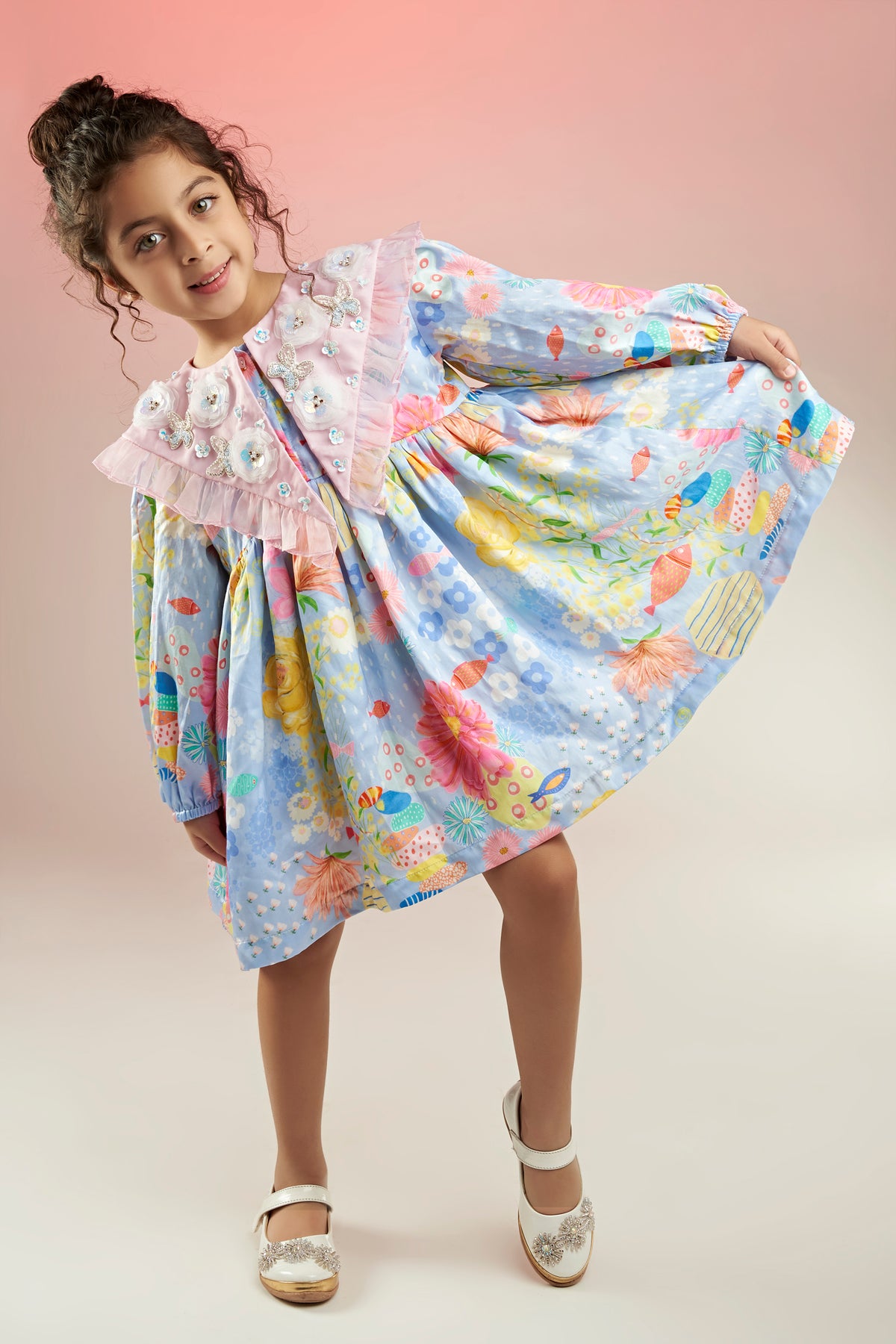 Dandy Bloom Embroidered Printed Baby Doll Dress Kids