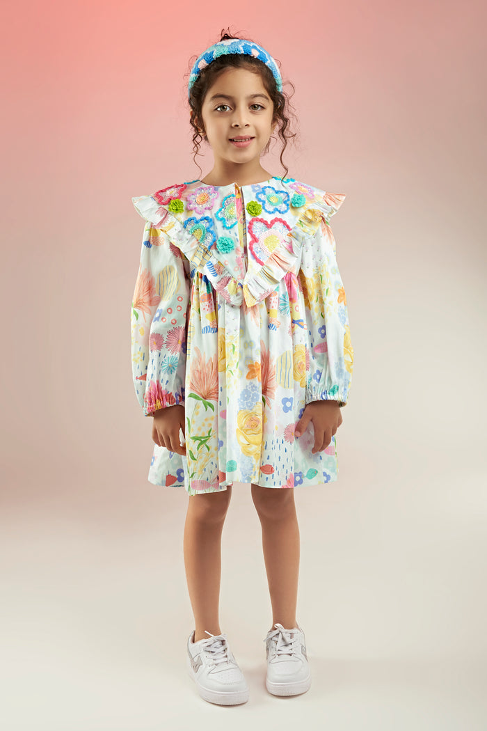 Flutter Bloom Embellished Printed Baby Doll Kids Dress