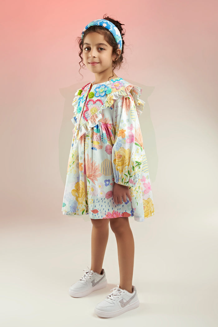 Flutter Bloom Embellished Printed Baby Doll Kids Dress