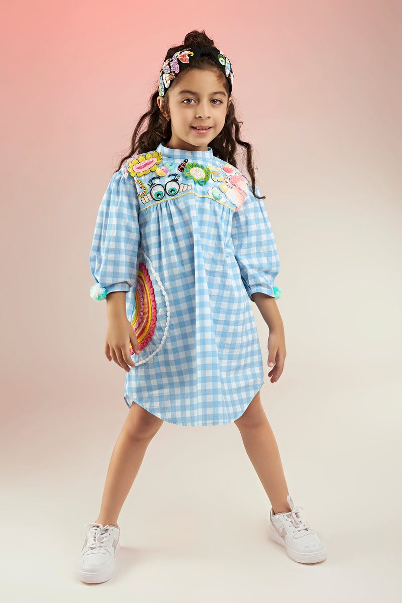 KEWT Gingham Embroidered Printed Dress Mini Kids