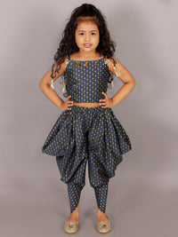 Fusion Fair Girls Navy Crop Top With Dhoti Co-ordinate Set