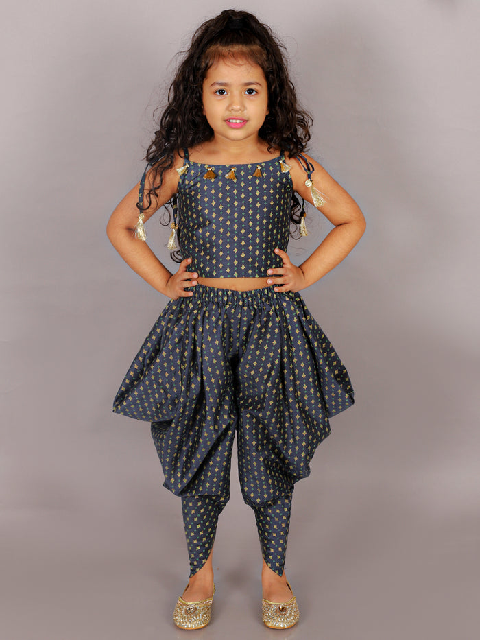 Fusion Fair Girls Navy Crop Top With Dhoti Co-ordinate Set