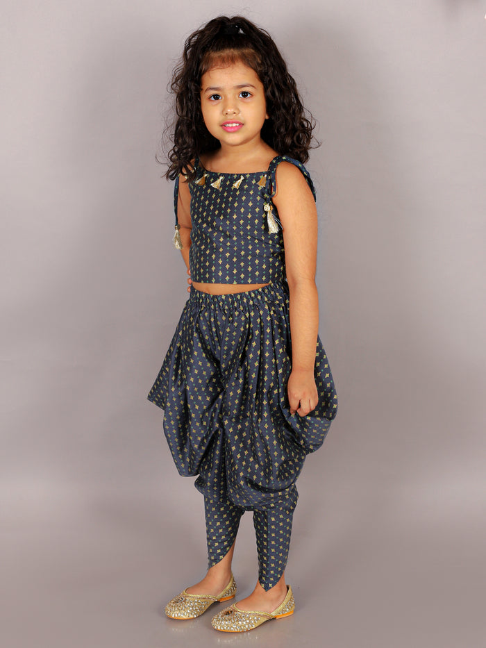 Fusion Fair Girls Navy Crop Top With Dhoti Co-ordinate Set