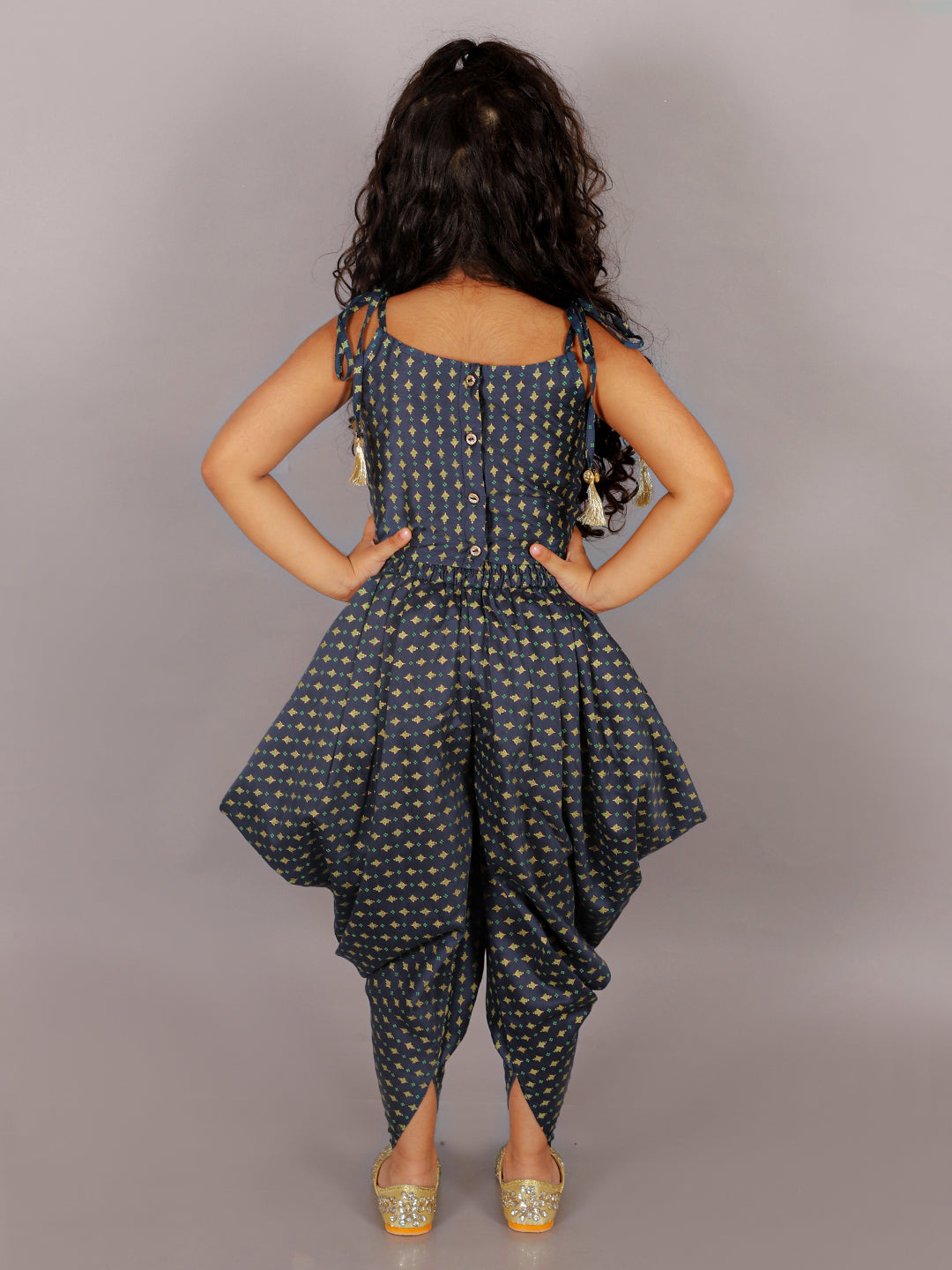 Fusion Fair Girls Navy Crop Top With Dhoti Co-ordinate Set