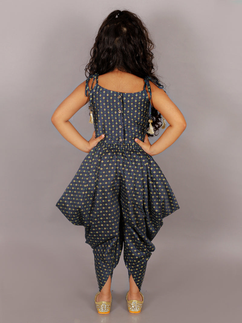 Fusion Fair Girls Navy Crop Top With Dhoti Co-ordinate Set