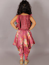 Fusion Fair Girls Brick Red Crop Top With Dhoti Co-ordinate Set