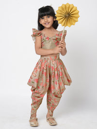Golden Weaves Beige Crop Top With Dhoti Co Ordinate Set