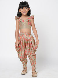 Golden Weaves Beige Crop Top With Dhoti Co Ordinate Set
