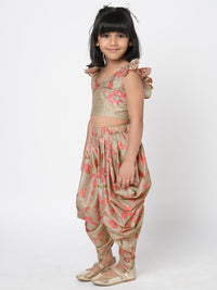 Golden Weaves Beige Crop Top With Dhoti Co Ordinate Set