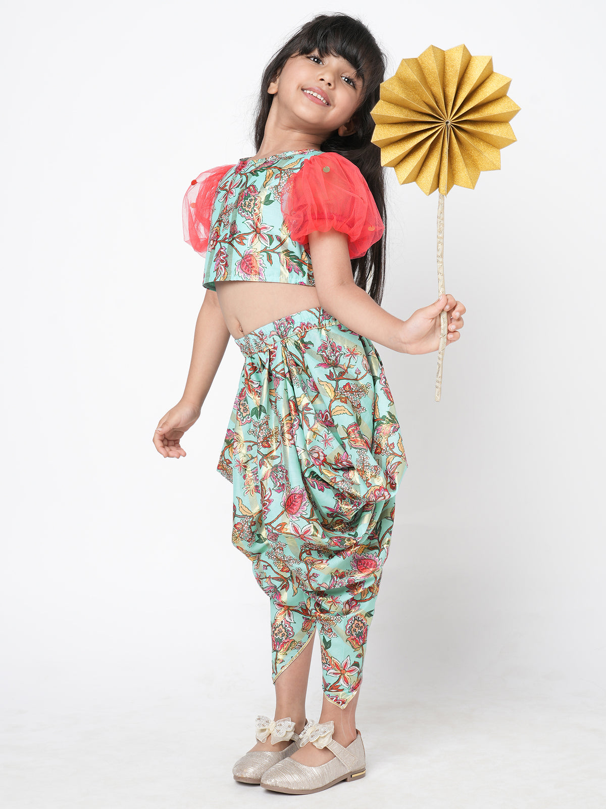 Golden Weaves Blue Crop Top With Dhoti Co Ordinate Set