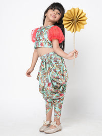 Golden Weaves Blue Crop Top With Dhoti Co Ordinate Set