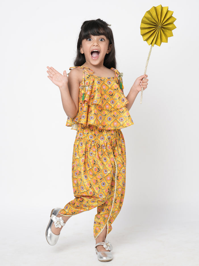 Golden Weaves Yellow Crop Top With Dhoti Co Ordinate Set