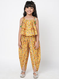 Golden Weaves Yellow Crop Top With Dhoti Co Ordinate Set
