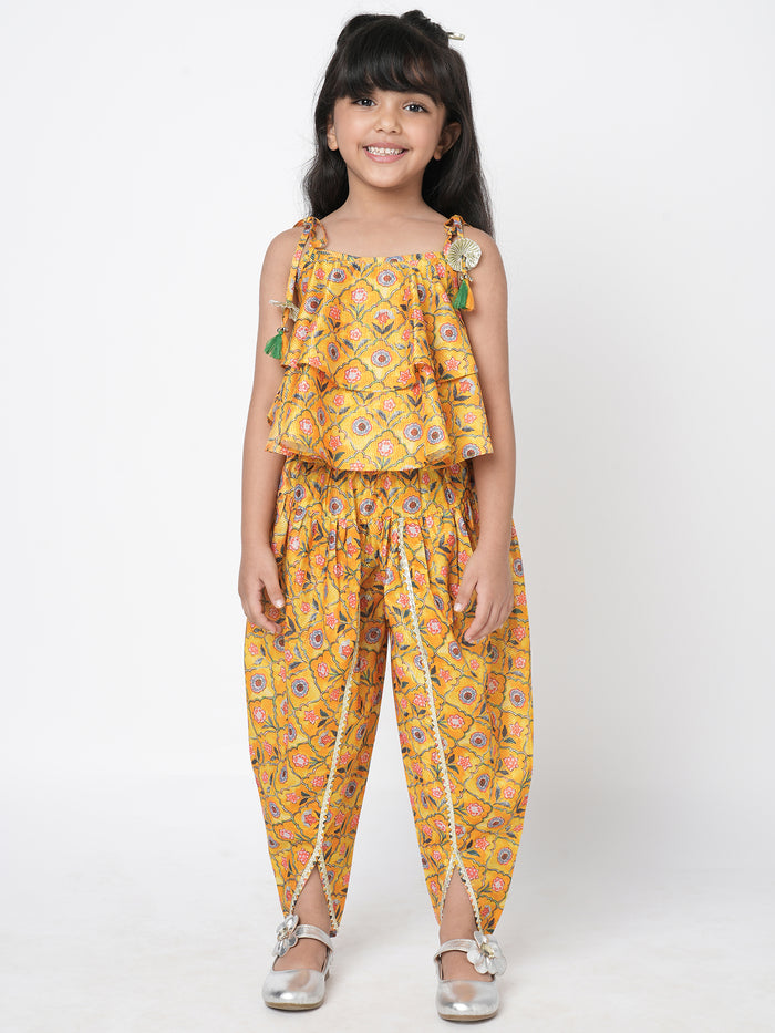 Golden Weaves Yellow Crop Top With Dhoti Co Ordinate Set