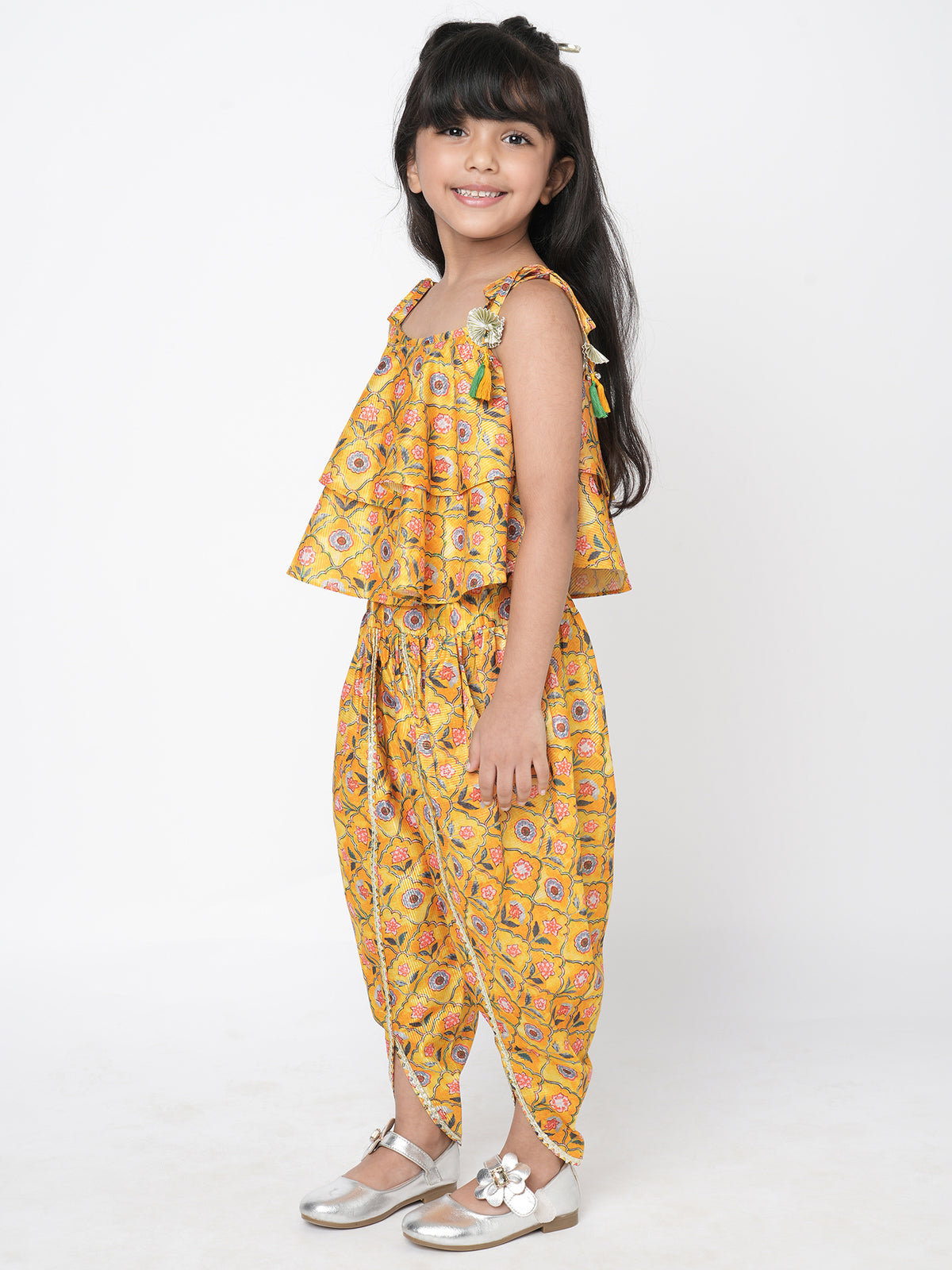 Golden Weaves Yellow Crop Top With Dhoti Co Ordinate Set