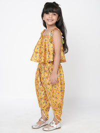 Golden Weaves Yellow Crop Top With Dhoti Co Ordinate Set