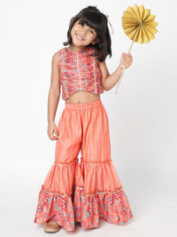 Golden Weaves Orange Crop Top With Palazzo Co Ordinate Set
