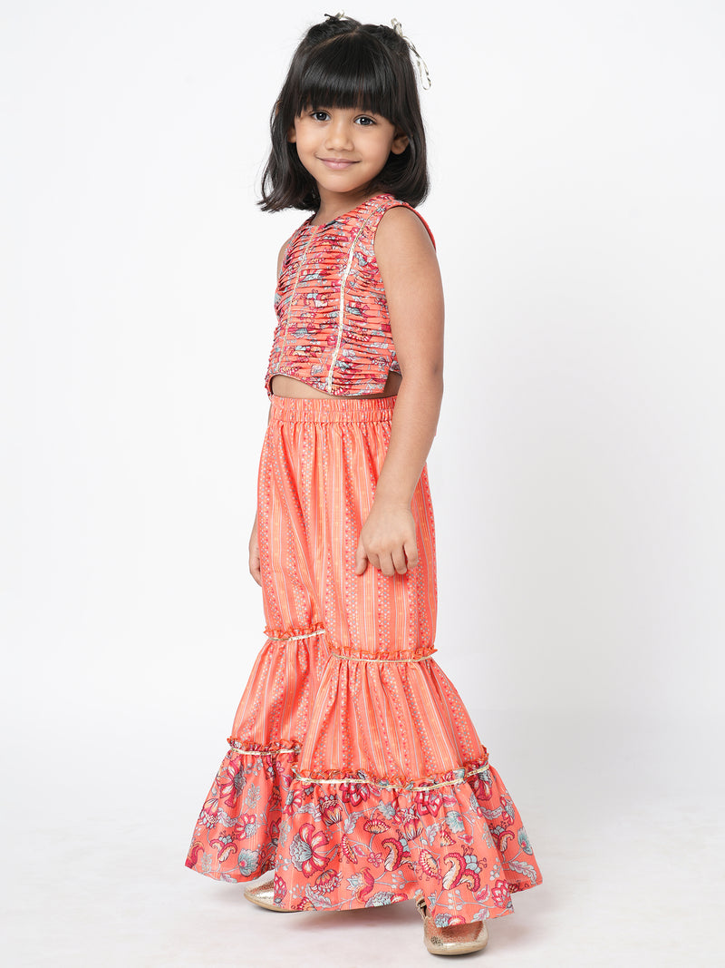 Golden Weaves Orange Crop Top With Palazzo Co Ordinate Set